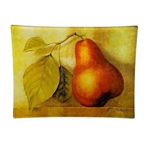 Fabrice De Villeneuve Art Glass Pear Large Serving  15-3/4 x 12 Weighs over 5lbs